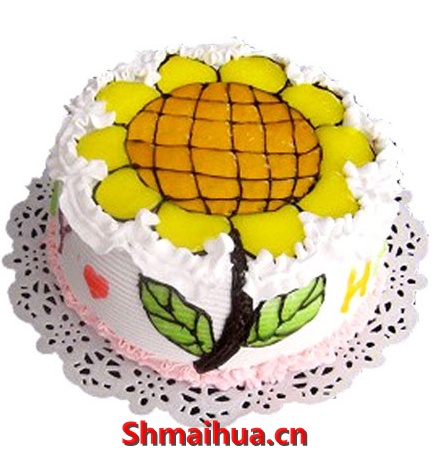 向日葵蛋糕-8寸/2磅 鲜奶水果蛋糕，表面向日葵水果装饰