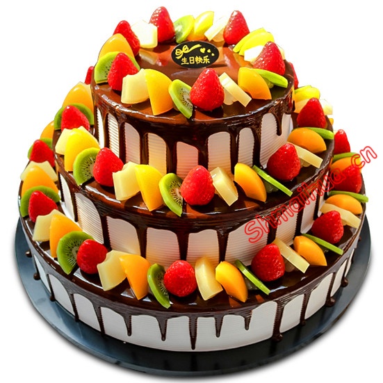 温情-三层水果鲜奶蛋糕（6+8+10寸）,新鲜的时令水果点缀