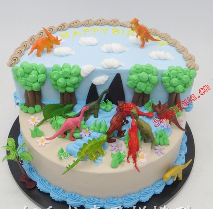恐龙当家-双层（6寸+10寸）圆形鲜奶蛋糕，恐龙当家创意场景蛋糕（下单前先咨询客服是否有货）