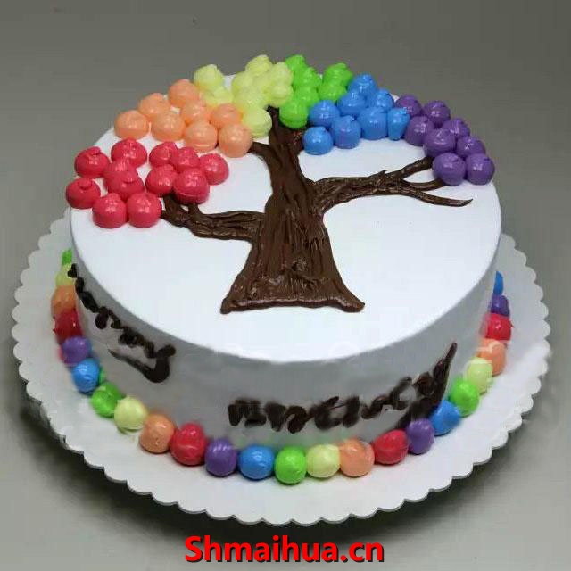幸福树-8寸 鲜奶蛋糕，幸福树图案创意蛋糕