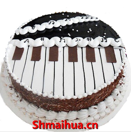 钢琴创意蛋糕-8寸/2磅圆形鲜奶蛋糕，钢琴创意蛋糕