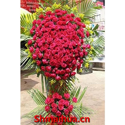 满堂红-200朵精品红玫瑰，配散尾叶，适量黄英， 1.8米高